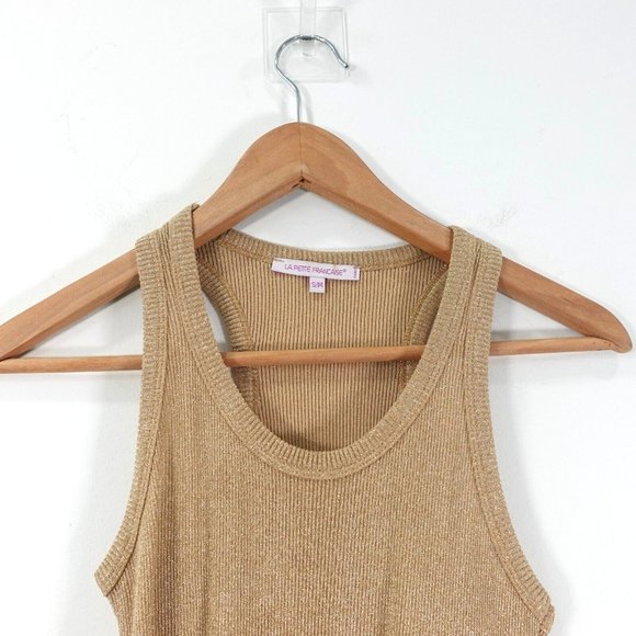 LA PETITE Francaise Top Small Nude Tank Knit Ribbed Metallic Parisian FRANCE - Picture 2 of 8